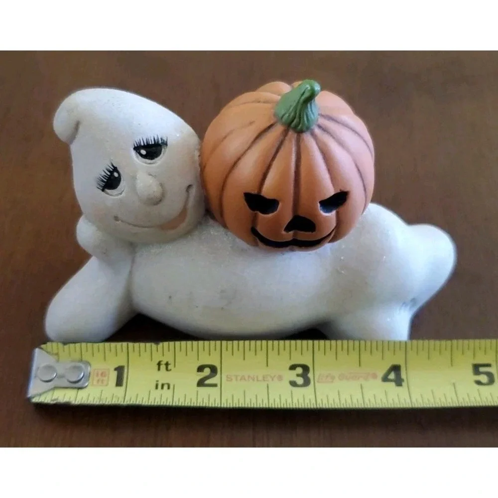 Painted Ghost With Jack O Lantern Pumpkin Figurine Halloween Decor